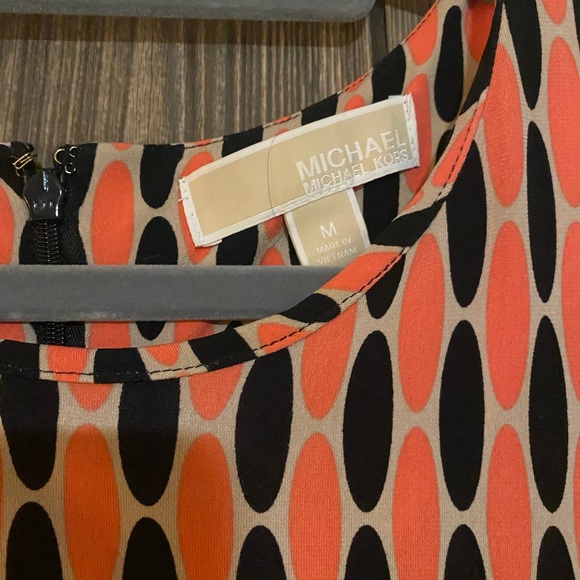 Michael Kors size medium dress, geometric print salmon, black & tan, 3/4 sleeve - Picture 3 of 5